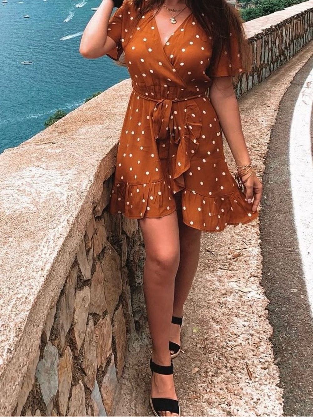 Dynamite Rust Polka Dot Mini Dress